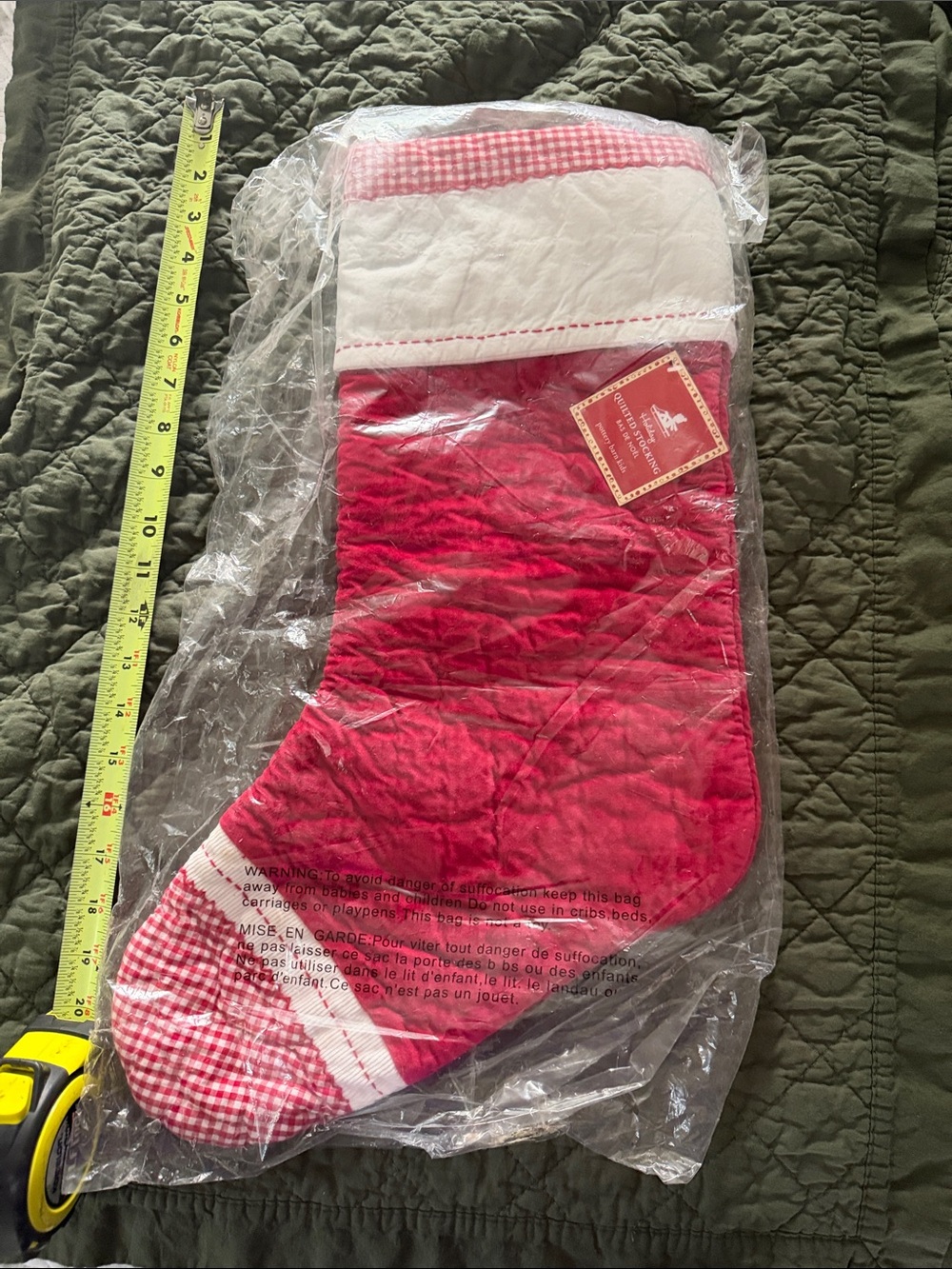 NWT pottery barn kids Red Quilted Christmas Stocking with White Cuff no monogram